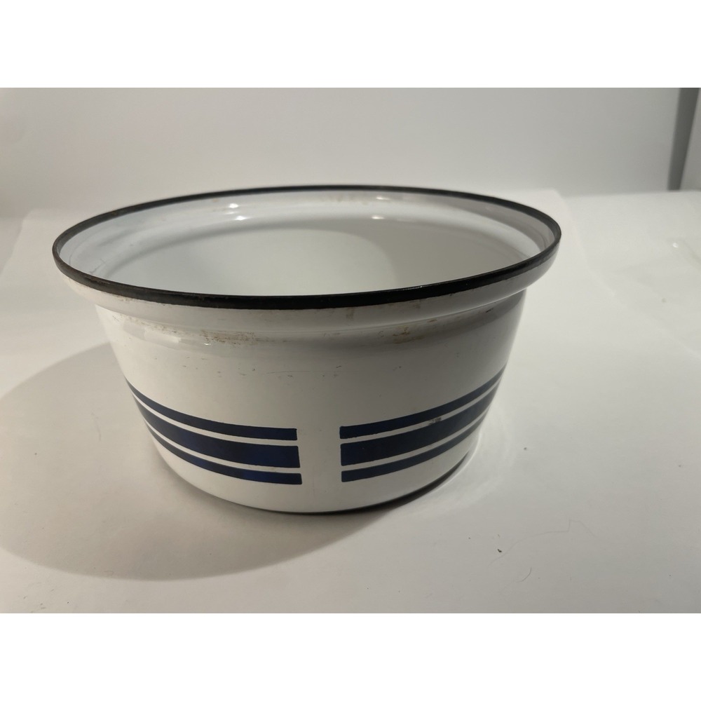 Vintage Catherine Holm Blue White Striped Enamel Pot